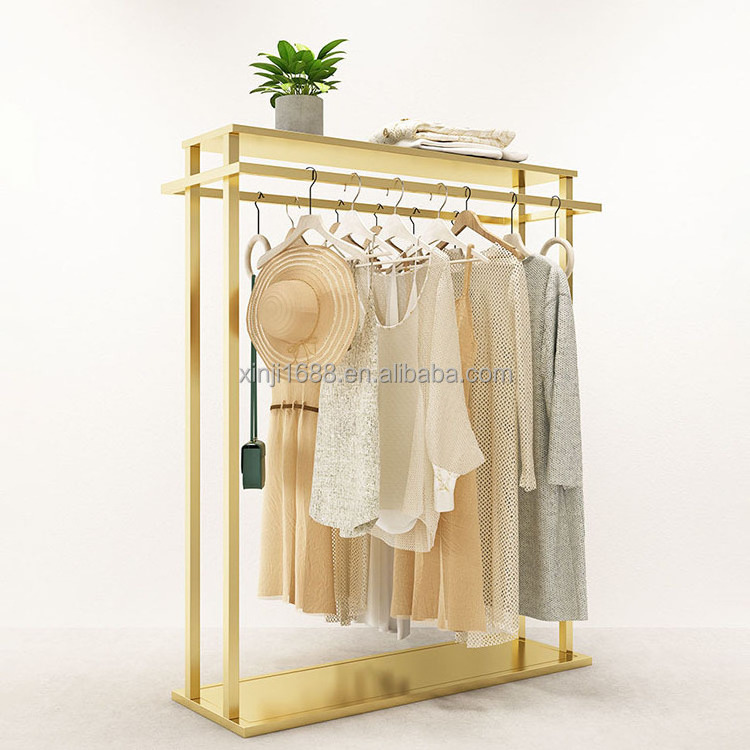 Clothes Store Metal Display Stand Double-row Floor Hanging Rail Lady Clothing Display Nano Golden Rail Garment Rack