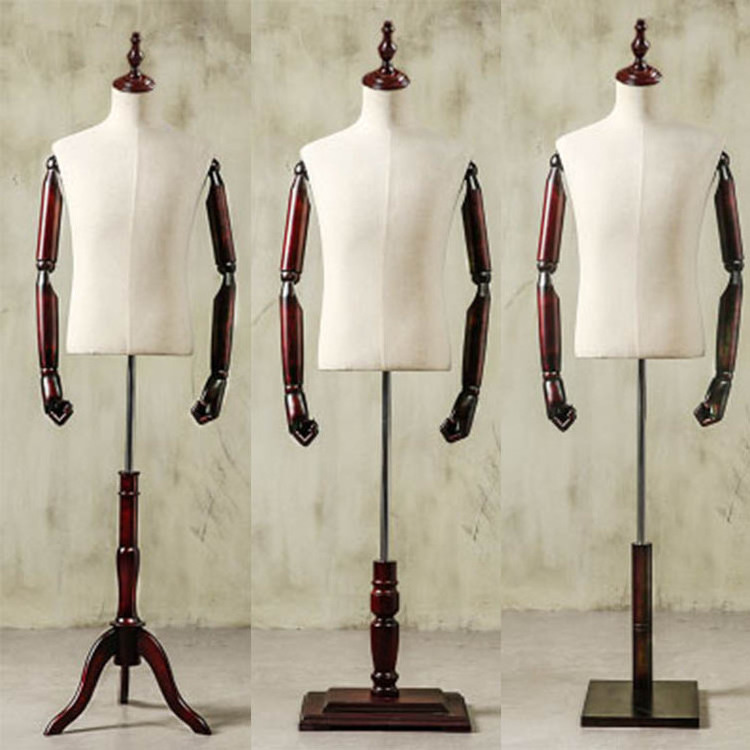 XINJI Fashion Half Body Manikins Cloth Mannequin Torso Dummy With Wooden Hand Male Fabric Cover Mannequin