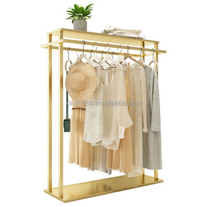 Clothes Store Metal Display Stand Double-row Floor Hanging Rail Lady Clothing Display Nano Golden Rail Garment Rack