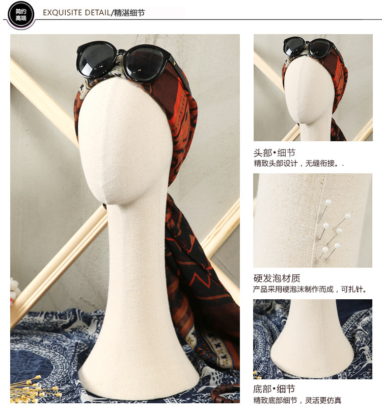 XINJI Different Style Female Head Model Hat Necklace Display Fabric Head Mannequin On Sale