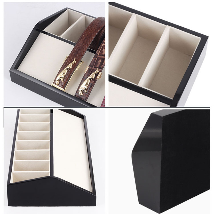 Superior Quality Wood Flannelette Display Case for Belt Leather Display Box Organizer Display Stand for Shopping Mall