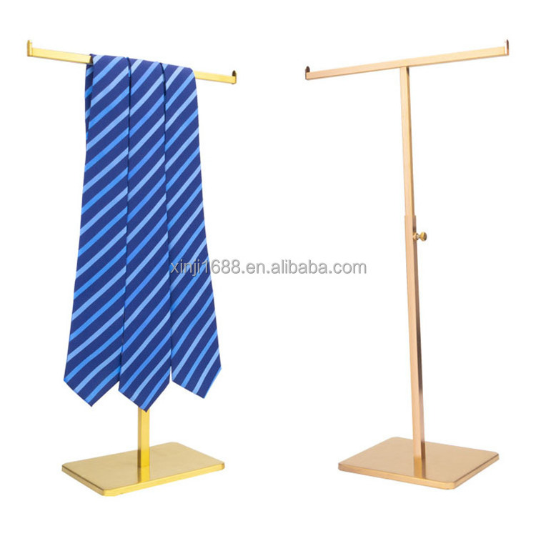 Wholesale Adjustable Height Metal Handbag Hanger Holder Retail Store Tie Display Stand Brushed Titanium Gold Scarf Display Racks