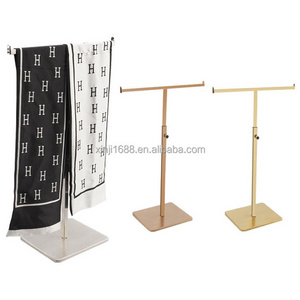 Wholesale Adjustable Height Metal Handbag Hanger Holder Retail Store Tie Display Stand Brushed Titanium Gold Scarf Display Racks