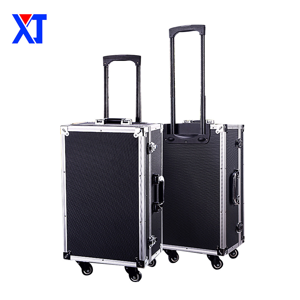 Customised Black Aluminum Beauty Trolley Travel Carrying Case with Wheels Pilot Case Black