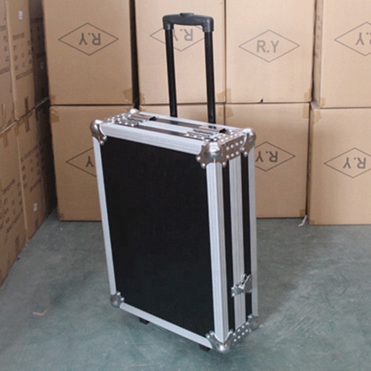 Customize Size Empty Black Transport Trolley Aluminum Pilot Dance Floor Flight Case with Wheels