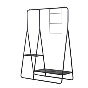 Vertical garment rack storage shelf unit entryway storage shelf with 2 metal shelves