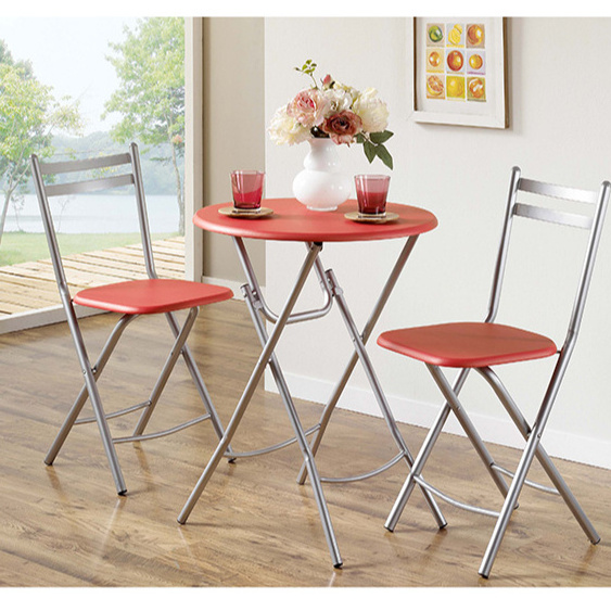 JUSTHOME Wooden desktop metal iron legs round shape small size 2 seater folding dining table and chairs set