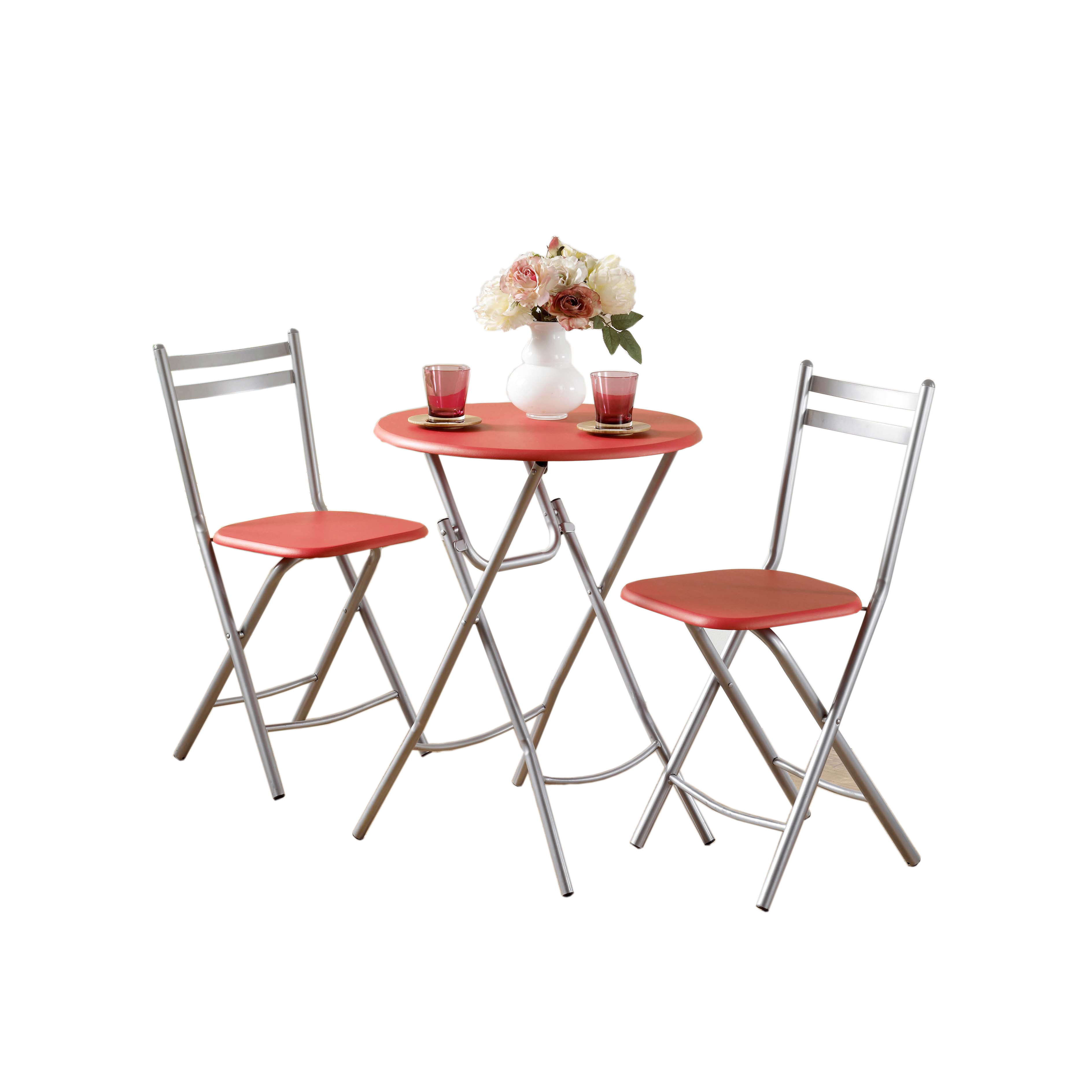 JUSTHOME Wooden desktop metal iron legs round shape small size 2 seater folding dining table and chairs set