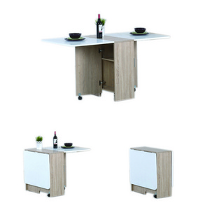 JUSTHOME modern white home kitchen wooden top space saving folding dining table with storage cabinet