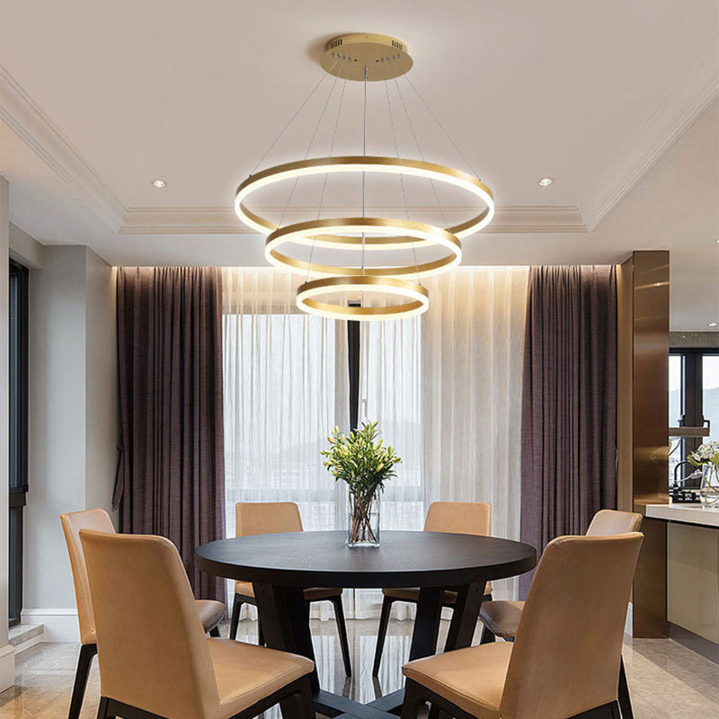 Modern round chandeliers for home living room luxury led chandeliers pendant lights gold ring shaped lighting chandelier big