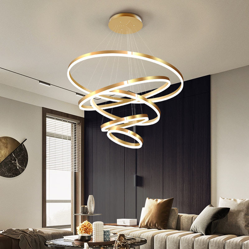 Modern round chandeliers for home living room luxury led chandeliers pendant lights gold ring shaped lighting chandelier big