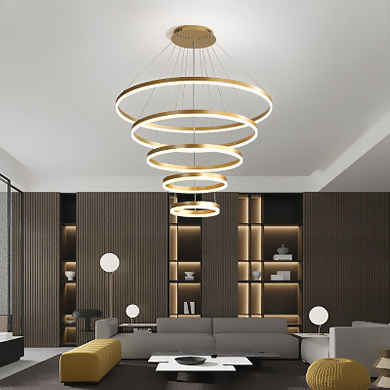 Modern round chandeliers for home living room luxury led chandeliers pendant lights gold ring shaped lighting chandelier big