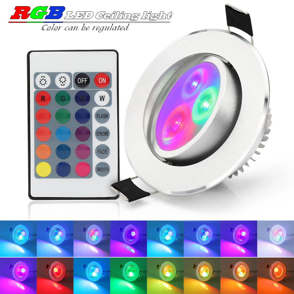 LED Downlight 3W RGB Recessed Spot Light Colorful Remote Control Spot Ceiling Light TH0043