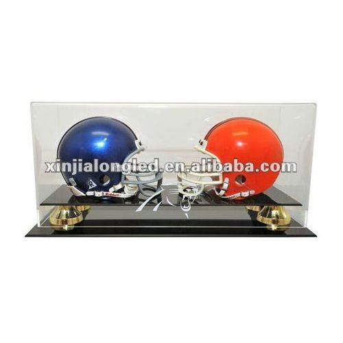 Mini helmet acrylic display case Acrylic Double Mini Helmet Display with Gold Risers