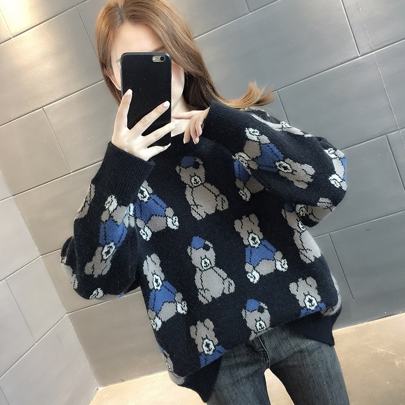 Factory hot selling high-quality cat print knitted sweater pullover women's autumn and winter long sleeved Harajuku sweet pullov