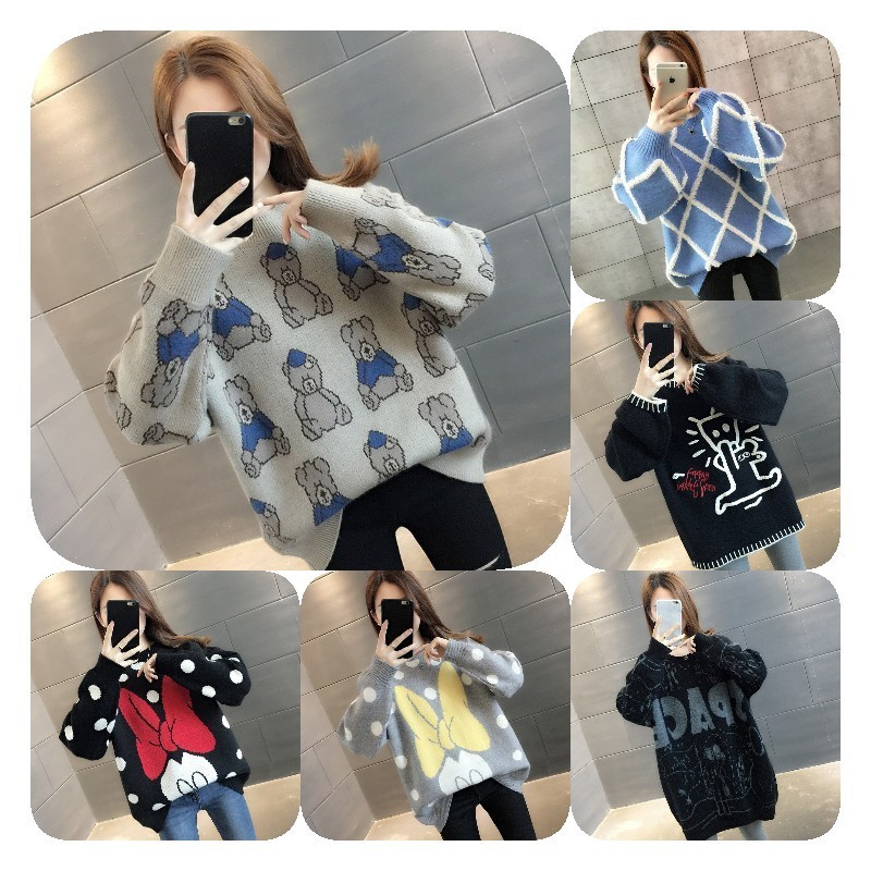 Factory hot selling high-quality cat print knitted sweater pullover women's autumn and winter long sleeved Harajuku sweet pullov