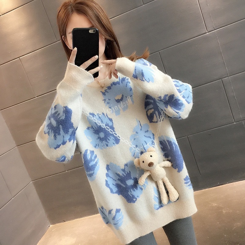 Factory hot selling high-quality cat print knitted sweater pullover women's autumn and winter long sleeved Harajuku sweet pullov