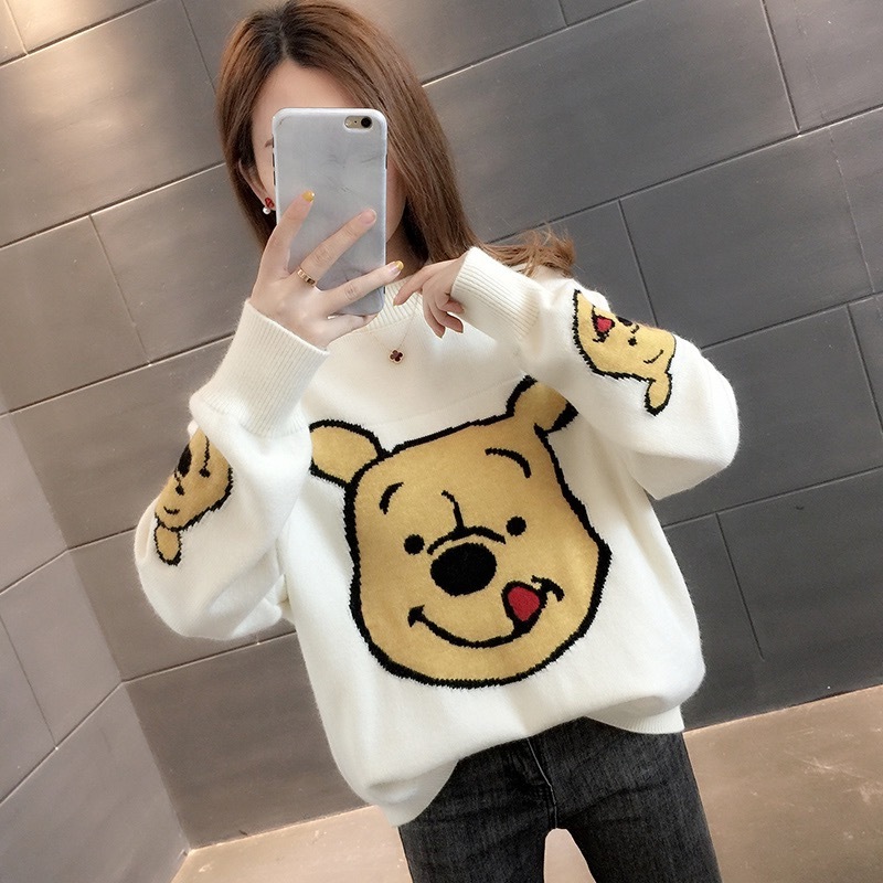 Factory wholesale 2023 new autumn and winter Korean women's casual loose O-neck cartoon pullover all with long-sleeved sweater