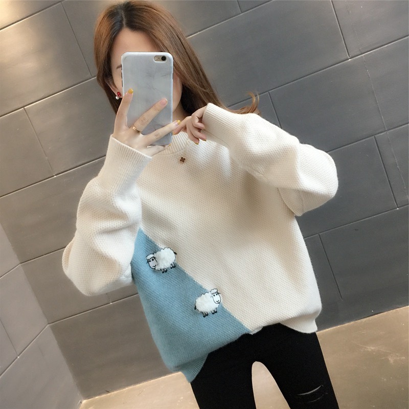 Factory wholesale 2023 new autumn and winter Korean women's casual loose O-neck cartoon pullover all with long-sleeved sweater