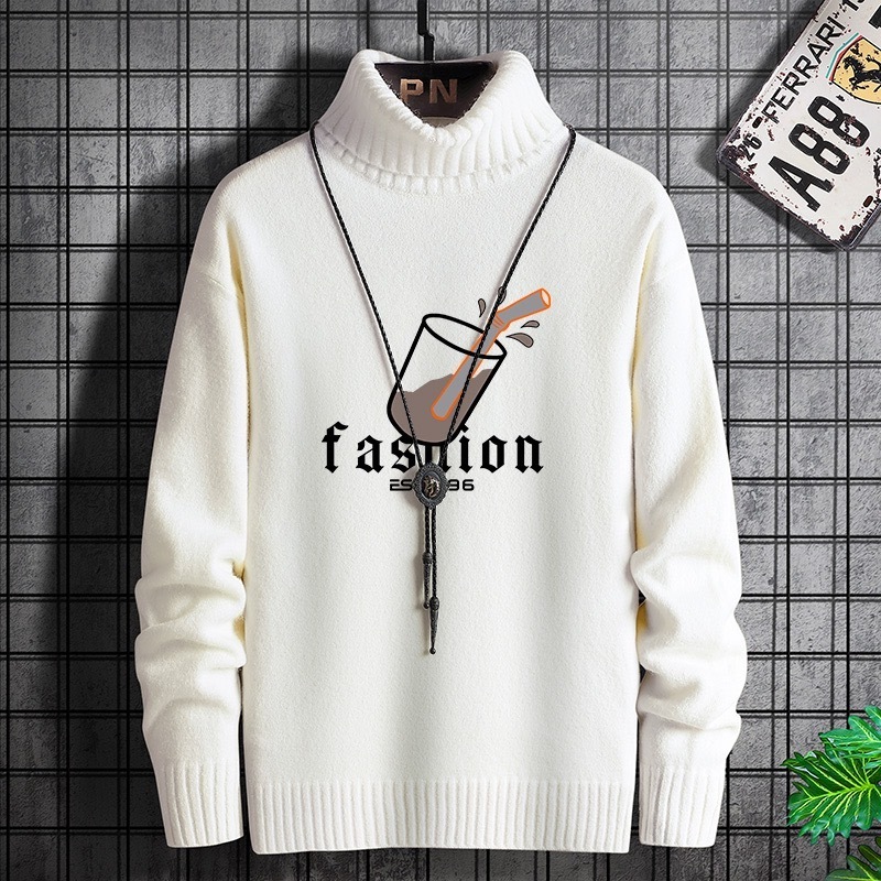 Men's sweater printed knitted crewneck pure cotton knitted custom men's winter sweater wholesale