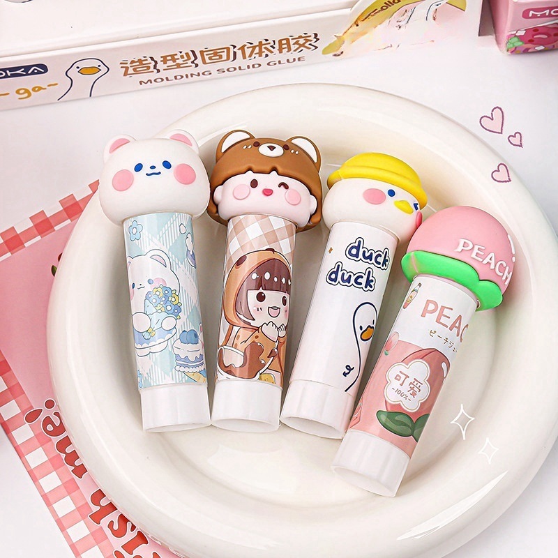 Cute Cartoon Character Clear PVA Glue Stick for Students Portable Size DIY Craft Art Safe and Green Strong Adhesive