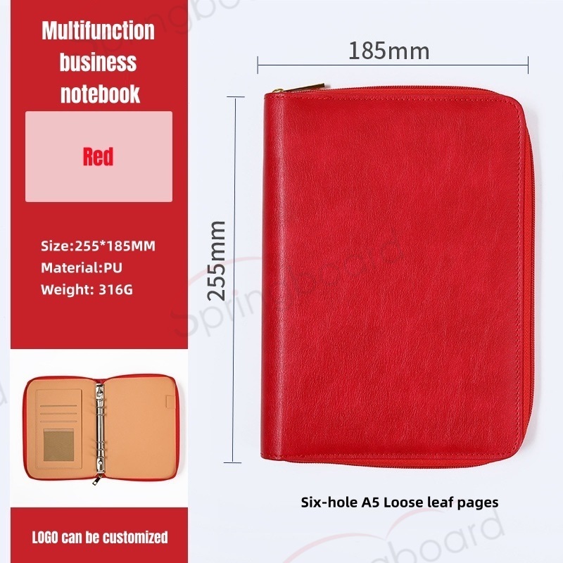 A5 Luxury Zipper Customized Loose Leaf Journal Notebook Pu Cover Cashier Journals Planners Sketchbook