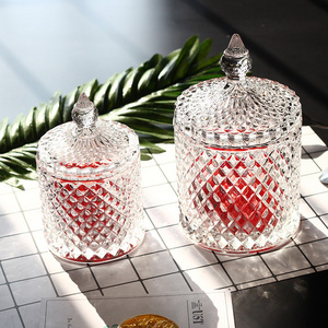 150ml 300ml Fancy Clear Glass Embossed Custom Crystal Tea Light Holder Glass White Candle Jar