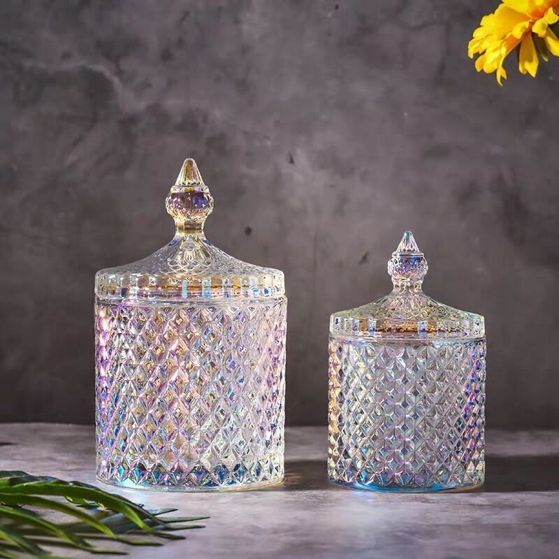 150ml 300ml Fancy Clear Glass Embossed Custom Crystal Tea Light Holder Glass White Candle Jar