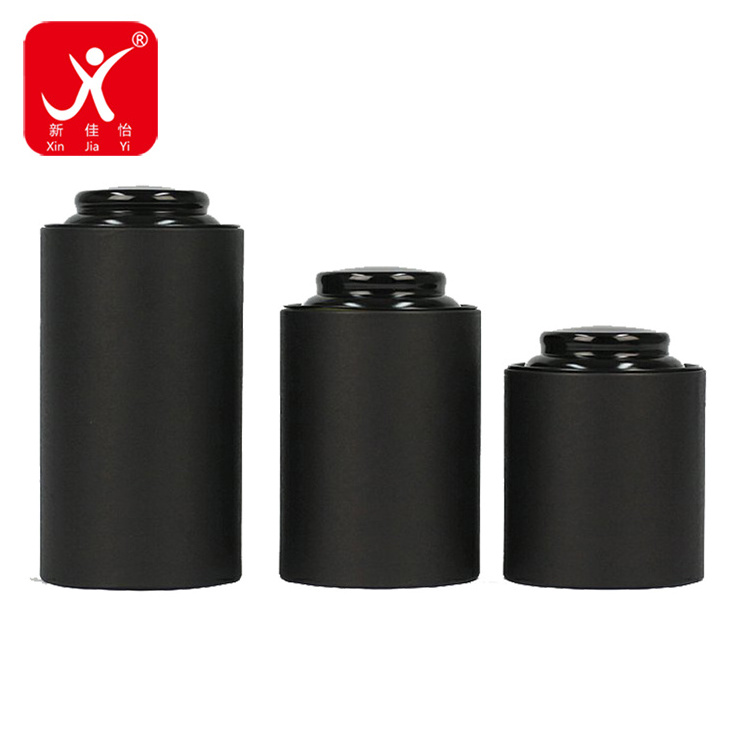 Xin Jia Yi Packaging Paper Cardboard Box Round Black Custom Luxury Black Tea Different Sizes Tube With Free PP Gift Bag Package