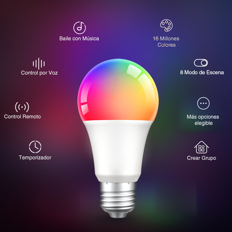 9W WiFi Beacon Smart LED Bulb 16 million colors Alexa Voice Control RGB Smart Bulbs E27 E26 B22 E14