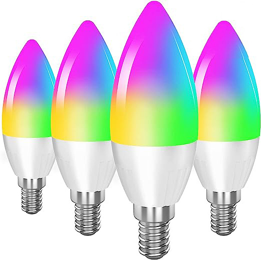 Smart Light Bulb E12 Base LED Color Bulb WiFi Bluetooth Candlestick Bulb Compatible with Alexa Google Home APP Color Changing D