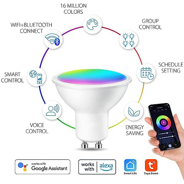 Home Smart Wholesale Tuya APP controlled wifi Gu10 smart ceiling dimmable color cob smart led bulb