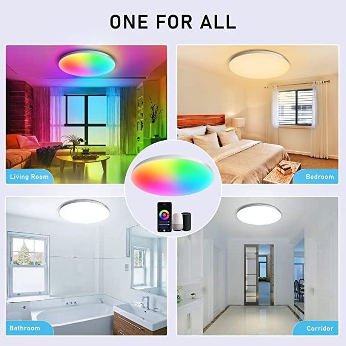 24W Smart LED Ceiling Light RGB 2400LM Dimmable and Color Changing Flush Mount Lights Fixture Compatible with Tuya App