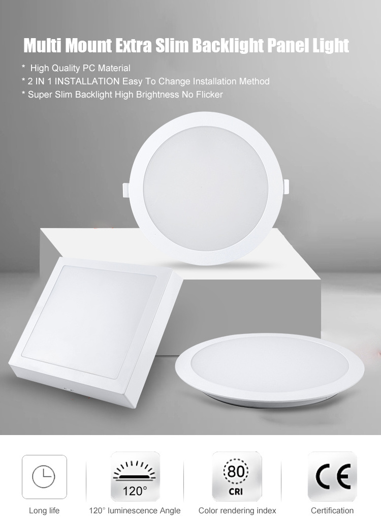 Aluminum frame IP20 12W  18W  24W  Led Surface Mounted super bright Ceiling Slim  Led Panel Lights