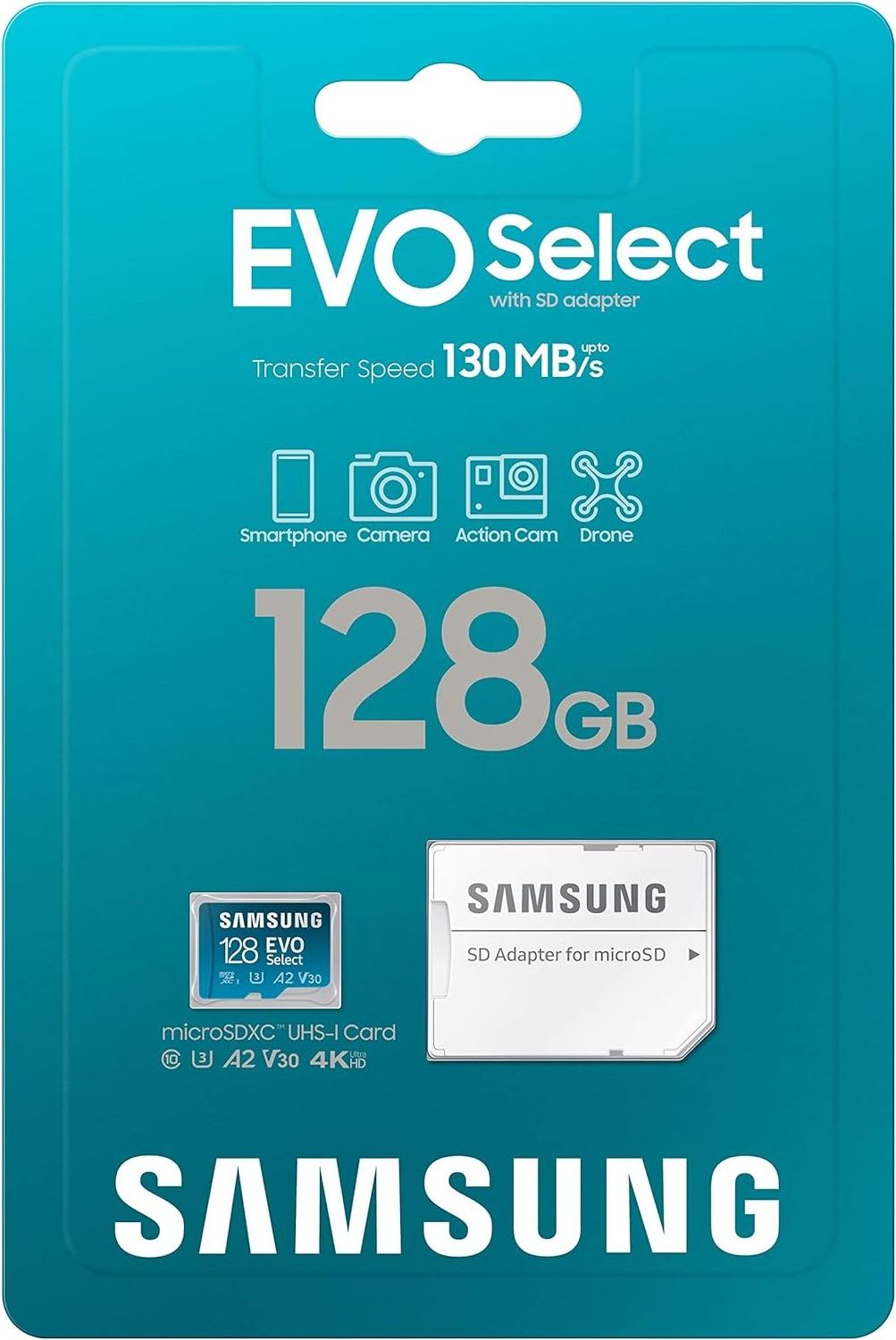 Samsung EVO Select 64 to 512GB microSDXC Memory Card + Adapter 130MB/s Full HD 4K UHD UHS-I U3 A2 V30 Expanded Storage Android