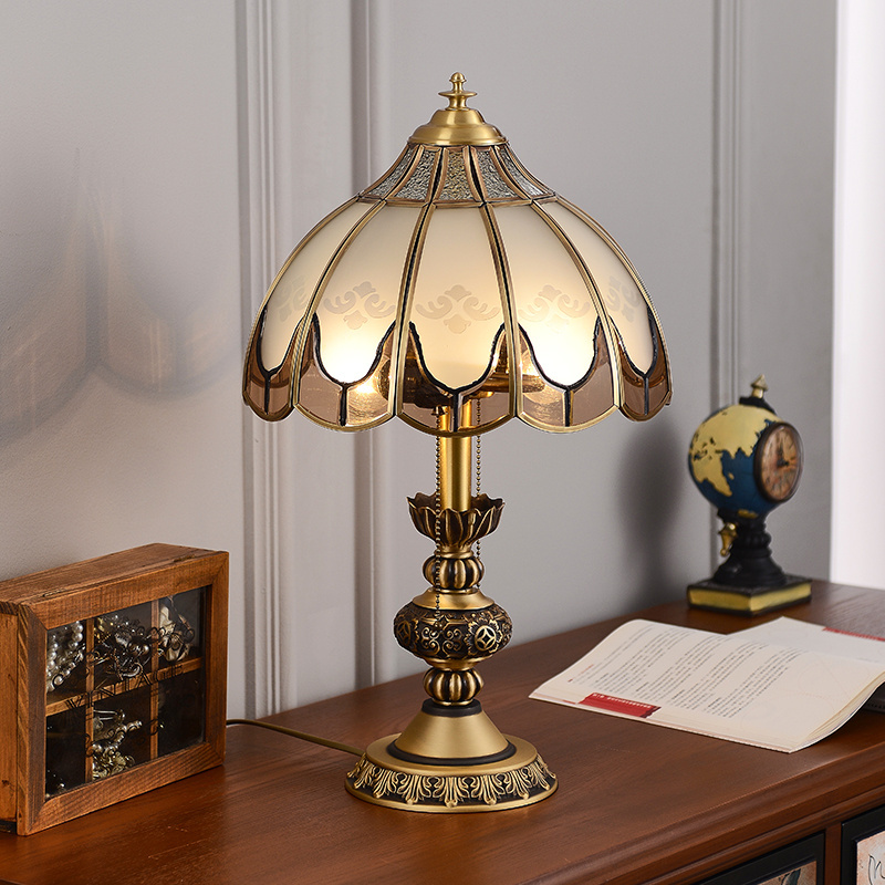 H65 brass desk lamp decoration luxury living room light luxury European style umbrella lampshade desk lamp