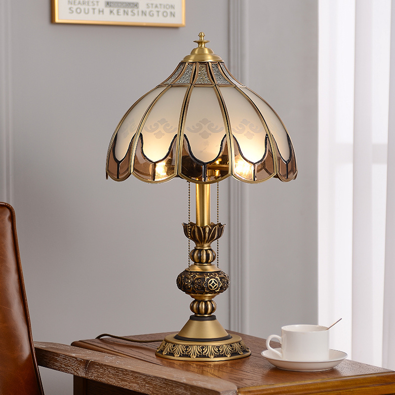 H65 brass desk lamp decoration luxury living room light luxury European style umbrella lampshade desk lamp