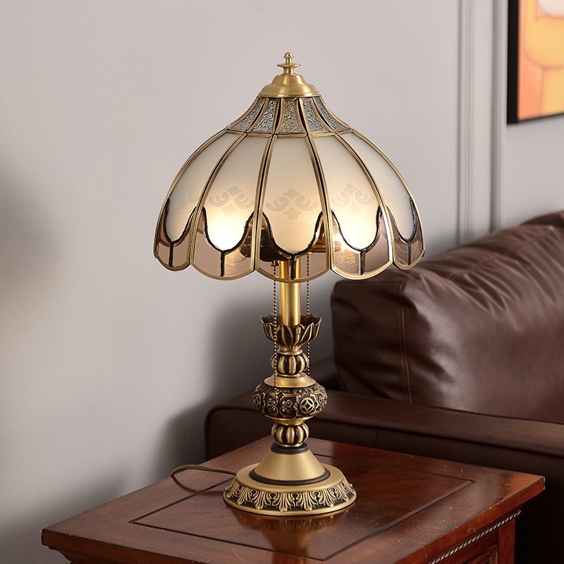 H65 brass desk lamp decoration luxury living room light luxury European style umbrella lampshade desk lamp