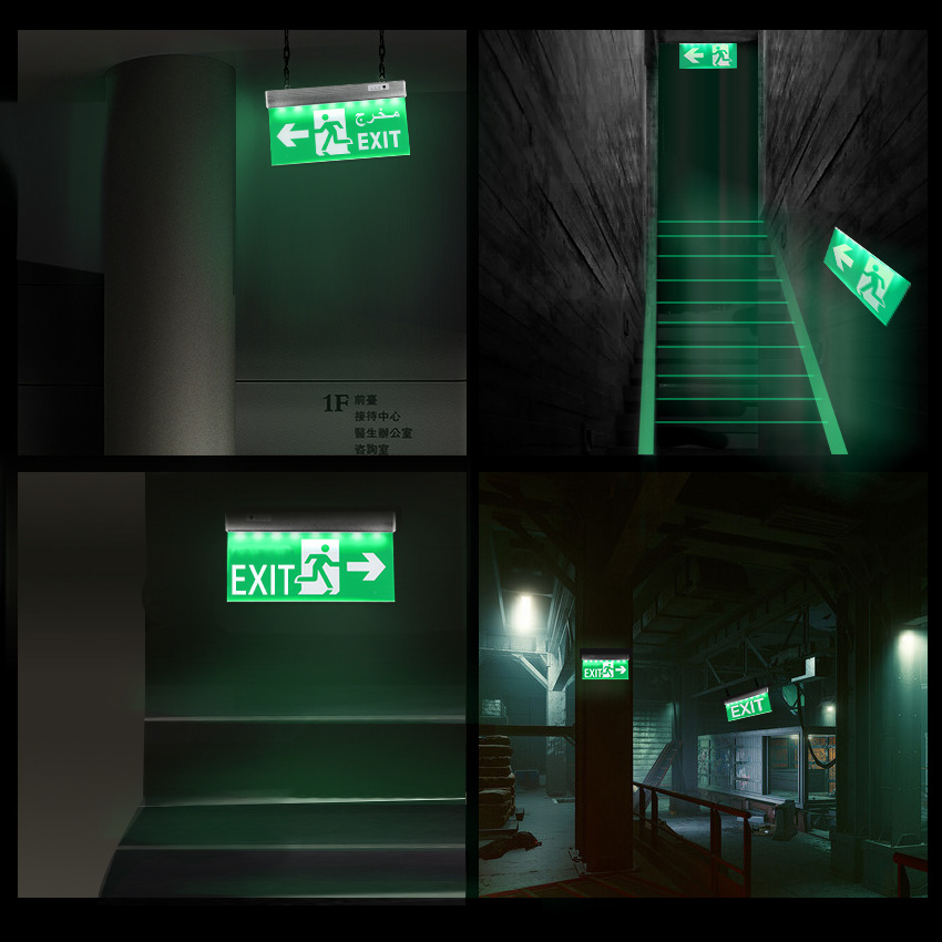 Xinjiu 3W Green Led Office Hotel Exit Sign Emergency Exit Lights For Home Power Failure Alarm