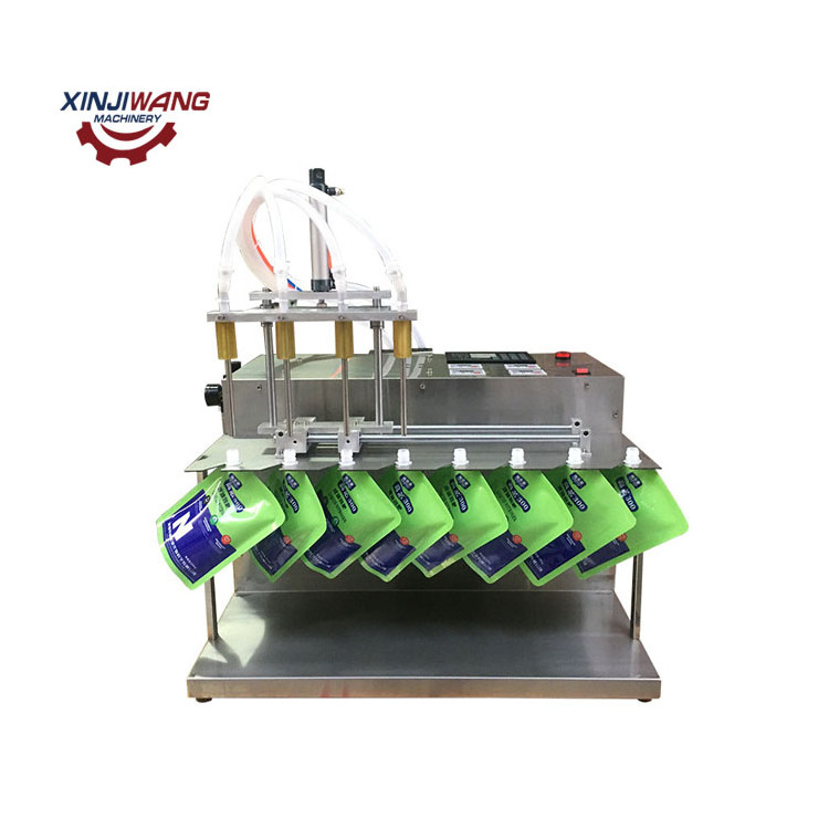 High accuracy Manual Desktop Liquid Filling Machine with 4 Nozzles for Beverages Oil Orange Juice and Milk Can Package