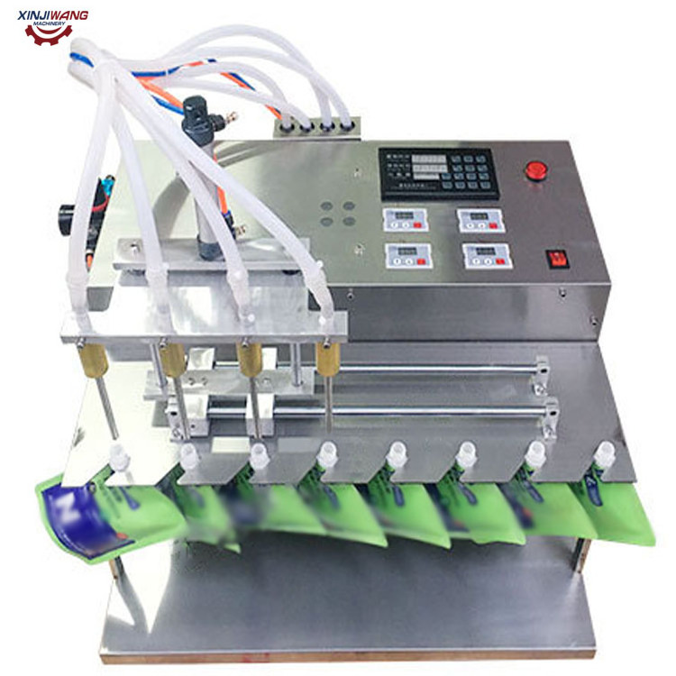 High accuracy Manual Desktop Liquid Filling Machine with 4 Nozzles for Beverages Oil Orange Juice and Milk Can Package