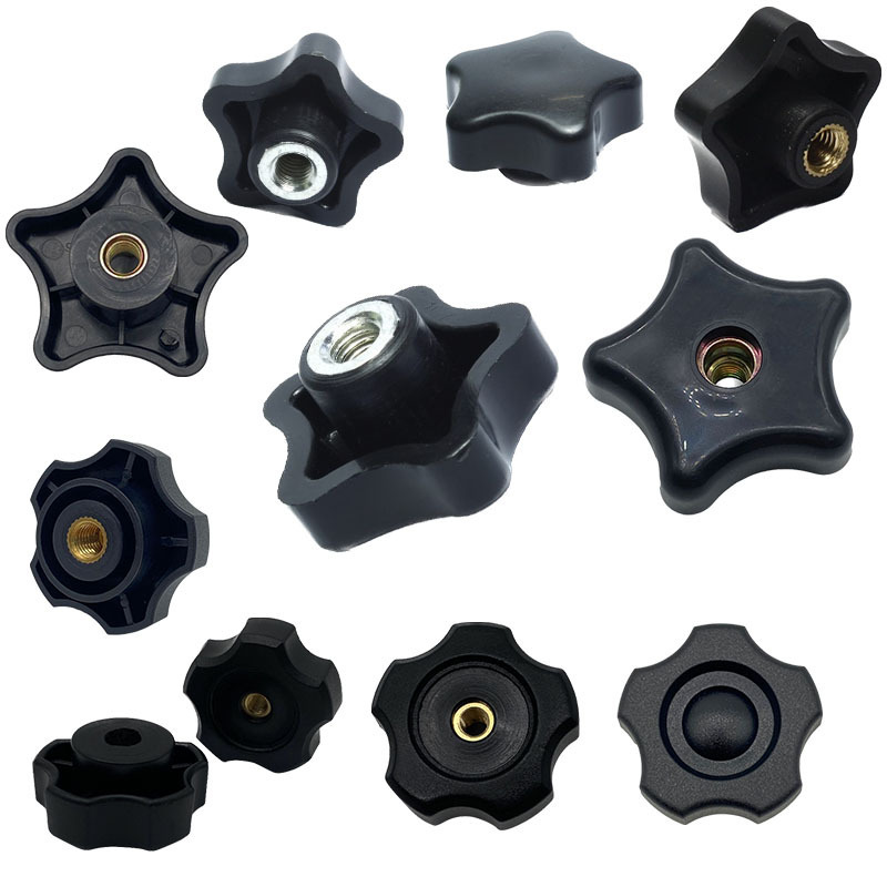 Custom Black Rotary Threaded Bakelite Screw Wing Lobe Plastic  knurled Knob Round Ball Star Handle Clamping Thread Plastic Knobs