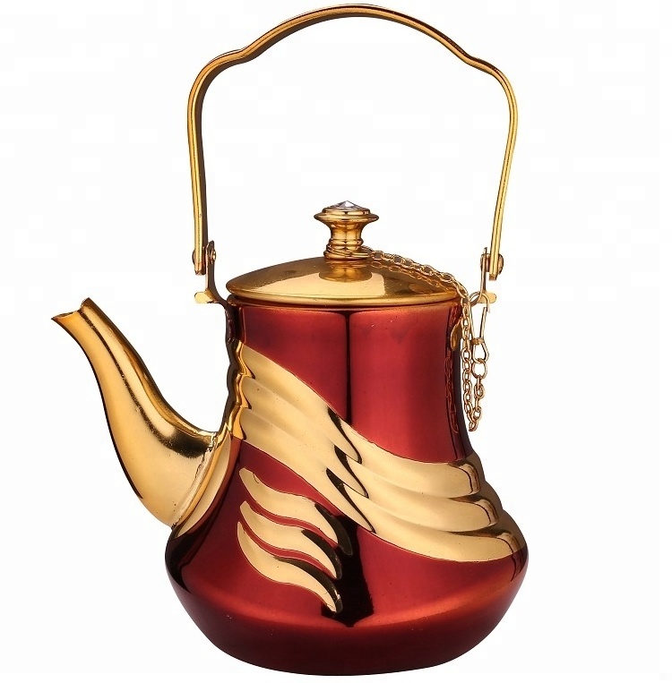 New design saudi arabia gold copper color and water kettles stainless steel tea pot available on electric ceramic cooker