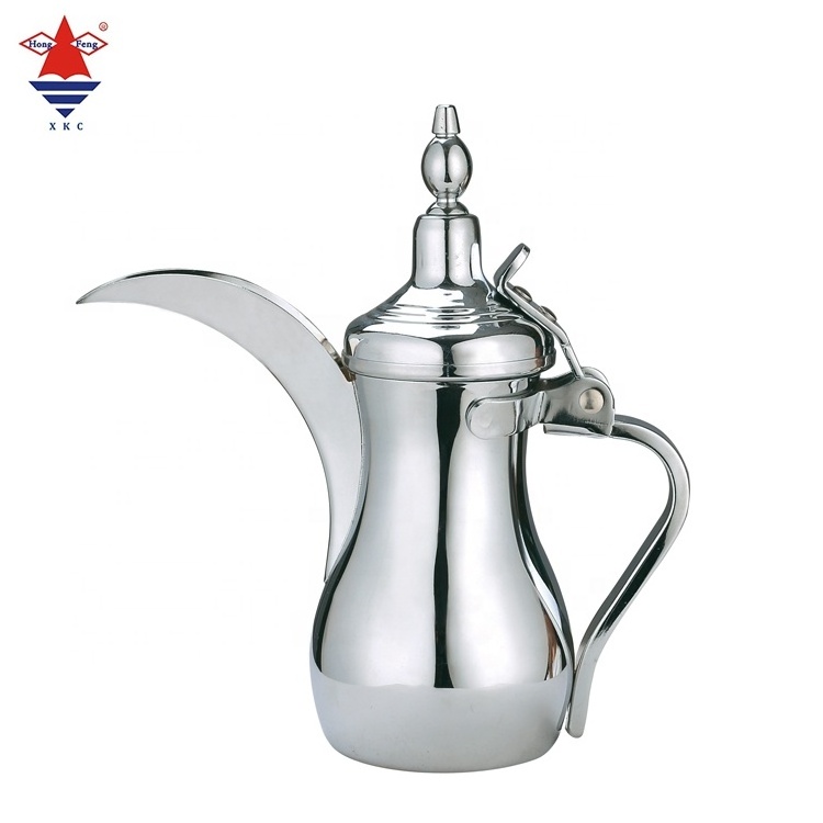 Classic Arabic Style Big Capacity Stainless Steel Dallah Coffee Tea Pot Metal Kettle with Long Spout for Water Use