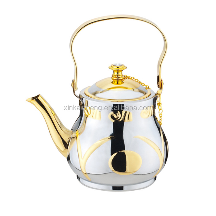 Moroccan Flower Pattern Stainless Steel Tea Kettle Home Use Metal Tea Pot & Coffee Drinkware Travel Friendly