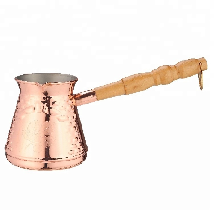 Hot sale Turkish  copper stainless steel milk Coffee coffee cup pot  Warmer pot  set with Wooden Handle