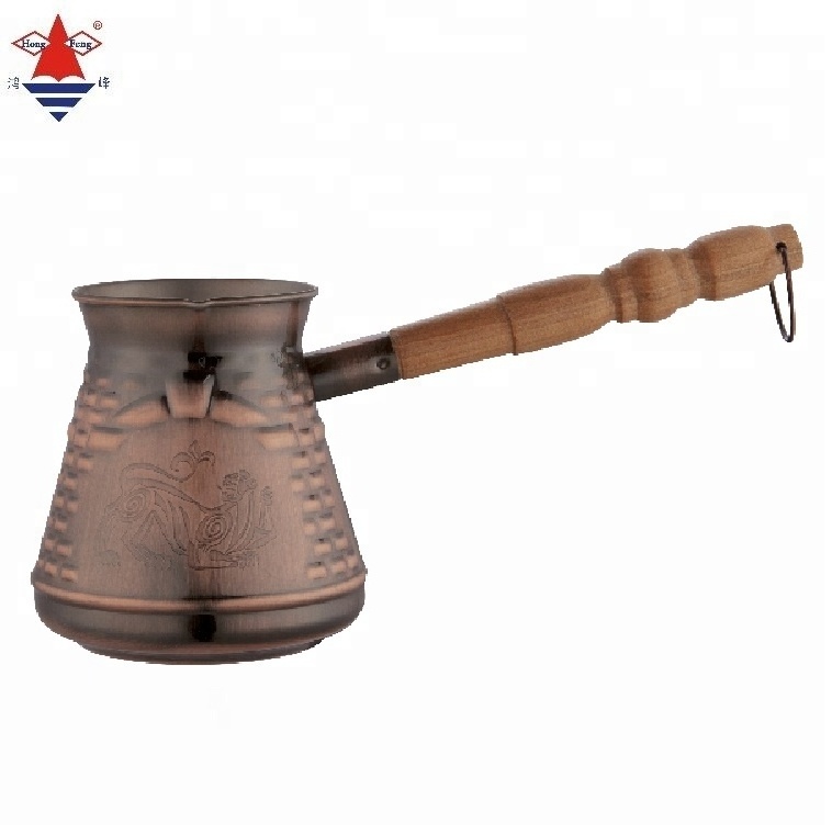 Hot sale Turkish  copper stainless steel milk Coffee coffee cup pot  Warmer pot  set with Wooden Handle