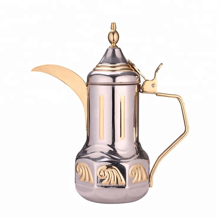 Dallah Long Mouth Arabic Gold Teapot Drum Shaped Coffee Pot Arabic Milk Tea Pot