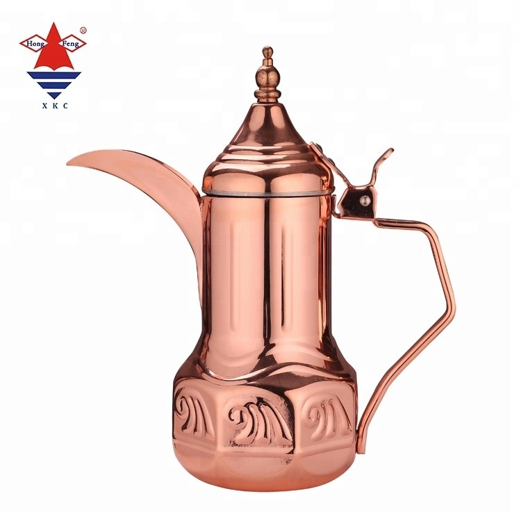 Dallah Long Mouth Arabic Gold Teapot Drum Shaped Coffee Pot Arabic Milk Tea Pot