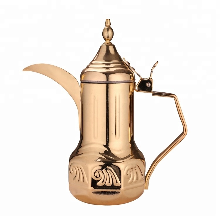 Dallah Long Mouth Arabic Gold Teapot Drum Shaped Coffee Pot Arabic Milk Tea Pot